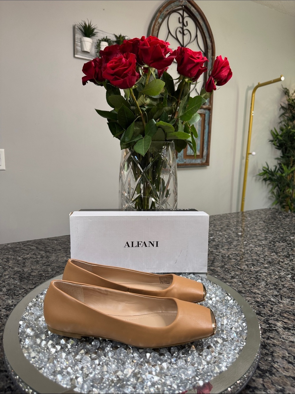 Alfani cognac and gold tip Square-Toe Ballet Flats NWT 6.5